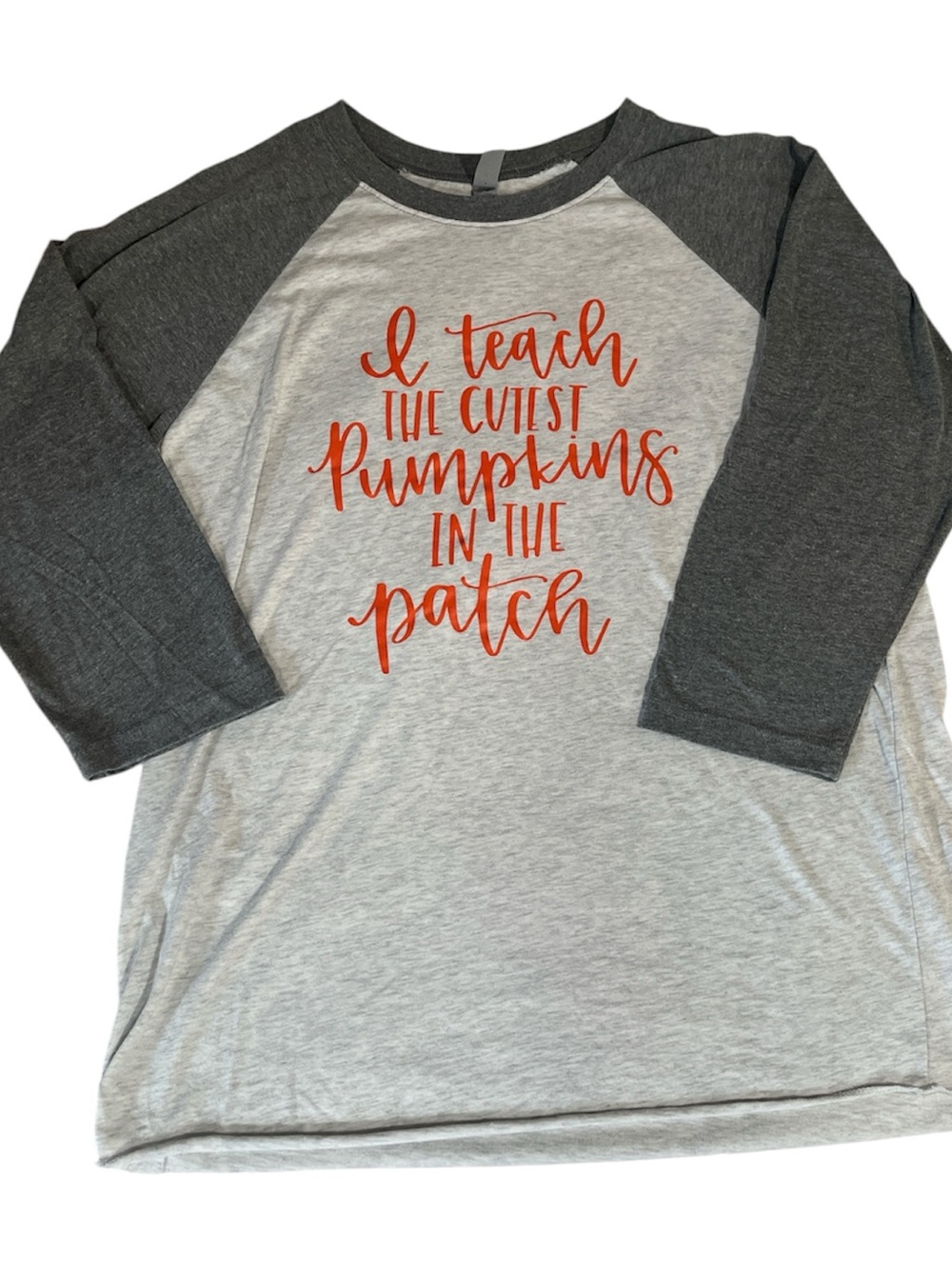 Next Level Apparel Gray Raglan Tee with Orange Script
